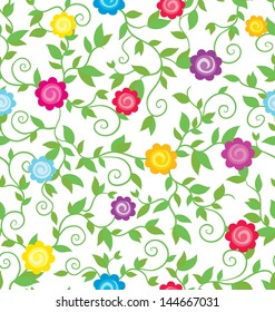 Bright floral pattern with flowers and curly branches