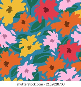 Bright floral pattern. Large stylized flower buds. Seamless background for printing on fabric, wrapping, textile, paper, wallpaper. Vector illustration, hand drawn