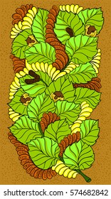 Bright floral pattern of leaves and hazelnuts