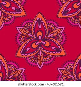 Bright floral pattern with mandalas. Vector illustration.