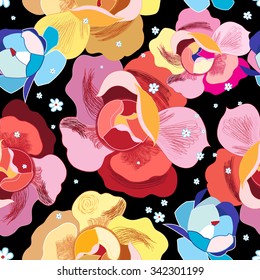 bright floral pattern on a black background