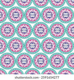 Bright Floral Pattern with Repeating Geometric Design
