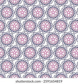 Bright Floral Pattern with Repeating Geometric Design