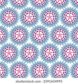Bright Floral Pattern with Repeating Geometric Design