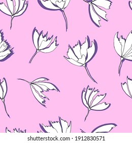 Bright floral pattern. Seamless background. Hand drawn modern illustration of large flower heads on solid color. Cloth, web, nozzle, stationery and wrapping paper design, background for invitations, w