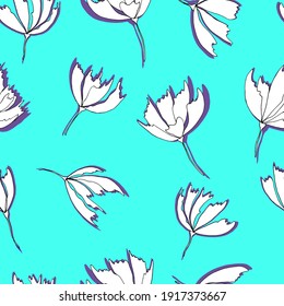 Bright floral pattern. Seamless background. Hand drawn modern illustration of large flower heads on solid color. Cloth, nozzle, stationery and wrapping paper design, background for invitations, wallpa