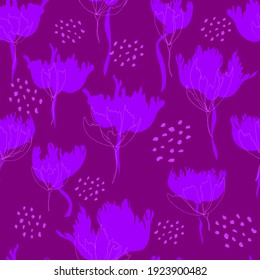 Patrón floral brillante. El fondo es impecable. Dibujo manual de la moderna ilustración de grandes cabezas de flores en color sólido. 