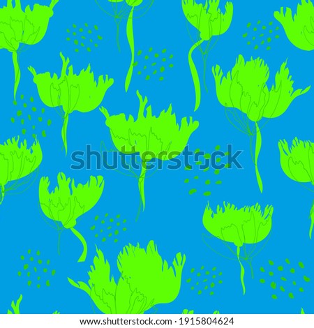 Bright floral pattern. Seamless background. Hand drawn modern illustration of large flower heads on solid color. Cloth,  web, nozzle, stationery and wrapping paper design, background for invitations, 