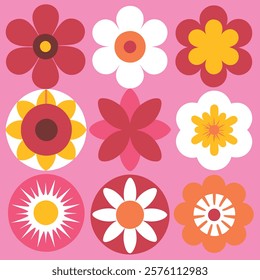 Bright floral pattern with vibrant pink and white flowers