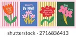 Bright floral poster set and hand-lettered positive quotes. Playful kid-core style with bold stripes and vibrant colors. Perfect for nursery decor, kids’ rooms, classrooms, greeting cards, posters.