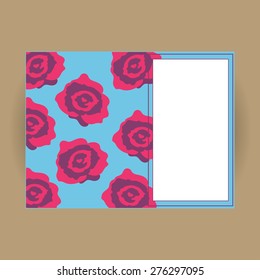 Bright floral rectangle vector card for wedding, invitation, greeting, anniversary, celebration, party, congratulation, compliments, business (flowers, rose)