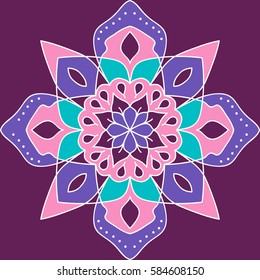 Bright Floral Round Pattern. Flourish Ethnic Mandala Ornament. Symmetric Ornate Tracery.