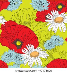 Bright floral seamless background with spring flowers