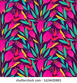 bright floral seamless hand drawn botanical pattern for summer clothes (swimwear) 