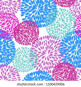 Patrón floral brillante sin costuras. Fondo de flores de crisantemo azul, rosa y violeta para diseño de tela, papel de pared, papel de tela y tela.