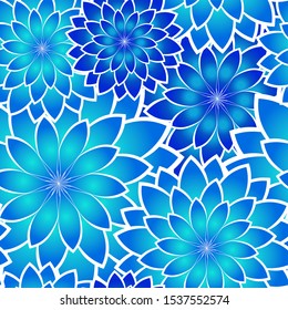bright floral seamless pattern in blue color scheme