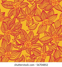 Patrón floral brillante sin fisuras con aves de caricatura