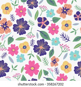 Bright floral seamless pattern. Colored flowers vector illustration.