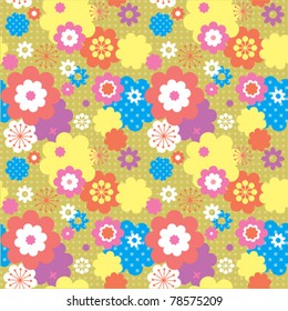 Bright floral seamless pattern with colorful flowers