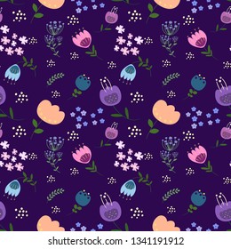 Bright floral seamless pattern. Cute hand drawn background. 