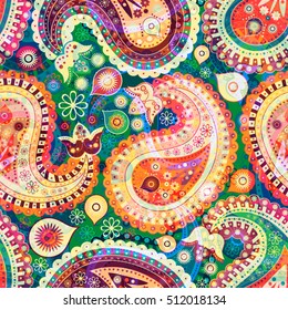 Bright floral seamless pattern. Fashion abstract style. Paisley ornament