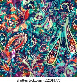 Bright floral seamless pattern. Fashion abstract style. Ethnic motive