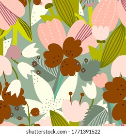 Patrón floral brillante sin fisuras en estilo minimalista. La textura repetida de las flores para el diseño de tela elegante o el papel de envoltura. 
