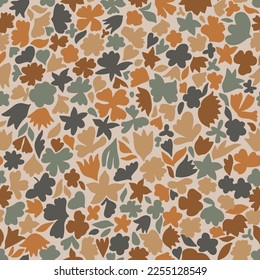 Bright floral seamless pattern. Multicolored brush strokes forming stylized blooming wild flower buds. All over print simple geometric shapes. Sketch drawing. Flower silhouettes.