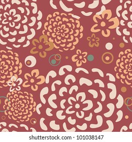 Bright floral seamless pattern on red background