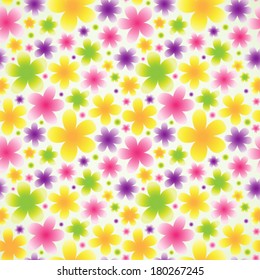 Bright floral seamless pattern on light background. Vector background. It can be used for decorating of invitations, cards, wallpaper, pattern fills, web page, surface textures and others.