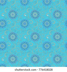 bright floral seamless pattern on a blue background