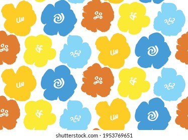 Bright floral seamless pattern. Outline contour lines forming stylized blooming daisy flowers. Simple geometric shapes as curved lines and brush strokes. Sketch drawing. Flowers all over print.