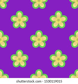 Bright floral seamless pattern. Repeat geometric botanical pattern with staggered flowers. Chess grid order. Vector illustration.