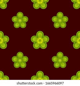 Bright floral seamless pattern. Repeat geometric botanical pattern with staggered flowers. Chess grid order. Vector illustration.