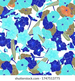Patrón floral brillante sin costuras. Fondo veraniego con coloridos folículos. Ilustración botánica, dibujo a mano. 