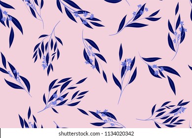 Bright Floral Seamless Pattern. Vector Eucalyptus Leaves and Beautiful Blossom Elements. Colorful Botanical Summer Background. Floral Seamless Pattern for Wedding Design, Print, Textile, Fabric, Paper