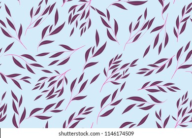 Bright Floral Seamless Pattern. Vector Eucalyptus Leaves and Beautiful Blossom Elements. Colorful Botanical Summer Background. Floral Seamless Pattern for Wedding Design, Print, Textile, Fabric, Paper