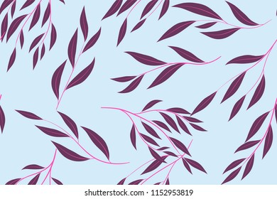Bright Floral Seamless Pattern. Vector Eucalyptus Leaves and Beautiful Blossom Elements. Colorful Botanical Summer Background. Floral Seamless Pattern for Wedding Design, Print, Textile, Fabric, Paper