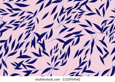 Bright Floral Seamless Pattern. Vector Eucalyptus Leaves and Beautiful Blossom Elements. Colorful Botanical Summer Background. Floral Seamless Pattern for Wedding Design, Print, Textile, Fabric, Paper