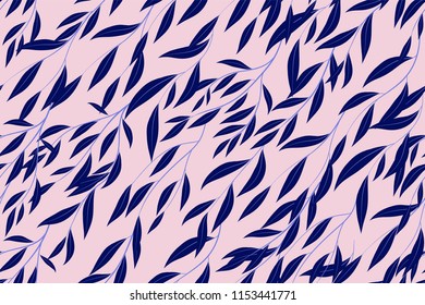 Bright Floral Seamless Pattern. Vector Eucalyptus Leaves and Beautiful Blossom Elements. Colorful Botanical Summer Background. Floral Seamless Pattern for Wedding Design, Print, Textile, Fabric, Paper