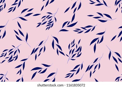 Bright Floral Seamless Pattern. Vector Eucalyptus Leaves and Beautiful Blossom Elements. Colorful Botanical Summer Background. Floral Seamless Pattern for Wedding Design, Print, Textile, Fabric, Paper
