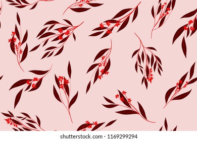 Bright Floral Seamless Pattern. Vector Eucalyptus Leaves and Beautiful Blossom Elements. Colorful Botanical Summer Background. Floral Seamless Pattern for Wedding Design, Print, Textile, Fabric, Paper