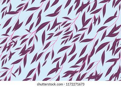 Bright Floral Seamless Pattern. Vector Eucalyptus Leaves and Beautiful Blossom Elements. Colorful Botanical Summer Background. Floral Seamless Pattern for Wedding Design, Print, Textile, Fabric, Paper