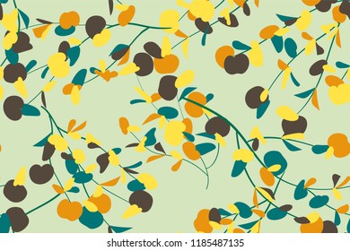Bright Floral Seamless Pattern. Vector Eucalyptus Leaves and Beautiful Blossom Elements. Colorful Botanical Summer Background. Floral Seamless Pattern for Wedding Design, Print, Textile, Fabric, Paper
