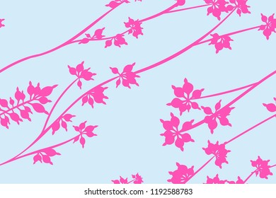 Bright Floral Seamless Pattern. Vector Eucalyptus Leaves and Beautiful Blossom Elements. Colorful Botanical Summer Background. Floral Seamless Pattern for Wedding Design, Print, Textile, Fabric, Paper