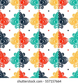 Bright floral seamless pattern in Vector. Beautiful vivid ornamental background of stylized flowers. Seamless wallpaper