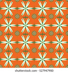 bright floral seamless pattern with white chamomiles on an orange background