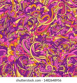 Bright floral seamless pattern. Zen tangle art. Summer ornament.