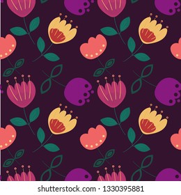 Bright floral seamless pattern.Cute hand drawn background. 