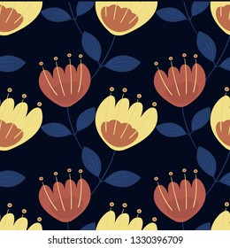 Bright floral seamless pattern.Cute hand drawn background. 